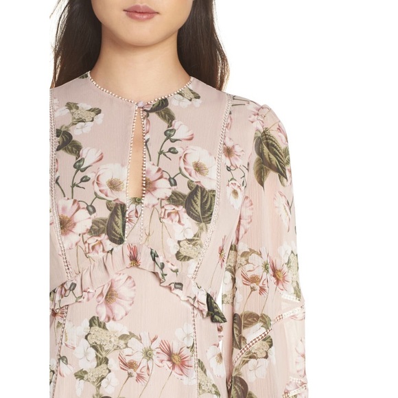 Ever New May Trim Insert Floral Print High Low Midi Dress Pink Wildflower NWT 4 - Picture 4 of 10